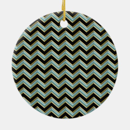 Black Gold Blauwgroen ZigZag Keramisch Ornament (Achterkant)