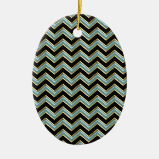 Black Gold Blauwgroen ZigZag Keramisch Ornament (Voorkant)