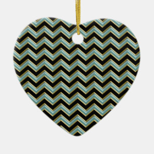 Black Gold Blauwgroen ZigZag Keramisch Ornament