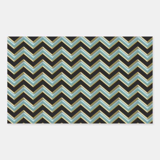 Black Gold Blauwgroen ZigZag Rechthoekige Sticker (Voorkant)