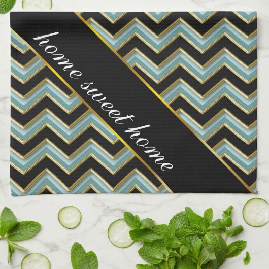 Black Gold Blauwgroen ZigZag Theedoek (Gevouwen)