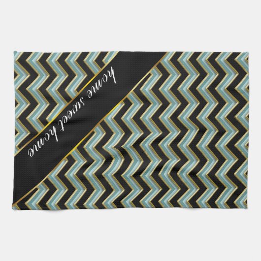 Black Gold Blauwgroen ZigZag Theedoek (Horizontaal)