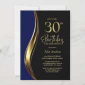 Black Gold Blue 30ste Verjaardagsfeest Kaart (Voorkant)
