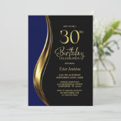 Black Gold Blue 30ste Verjaardagsfeest Kaart (Staand voorkant)