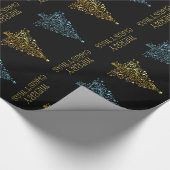 Black Gold Blue Elegant Chic-kerstboomstrips Cadeaupapier (Hoek)
