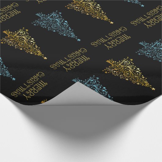 Black Gold Blue Elegant Chic-kerstboomstrips Cadeaupapier (Hoek)