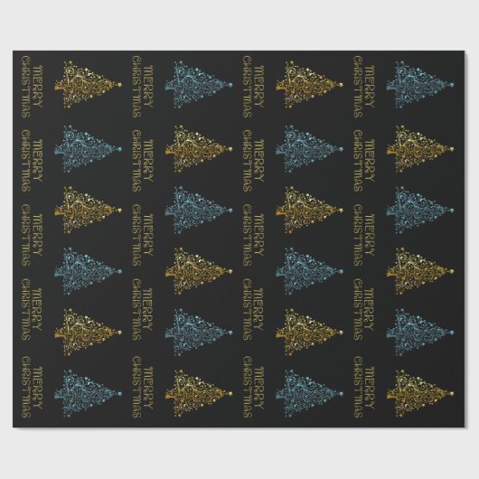 Black Gold Blue Elegant Chic-kerstboomstrips Cadeaupapier (Vlak)