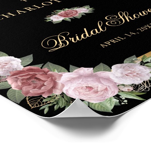 Black Gold Blush Bloemen Vrijgezellenfeest Welkoms Poster (Hoek)