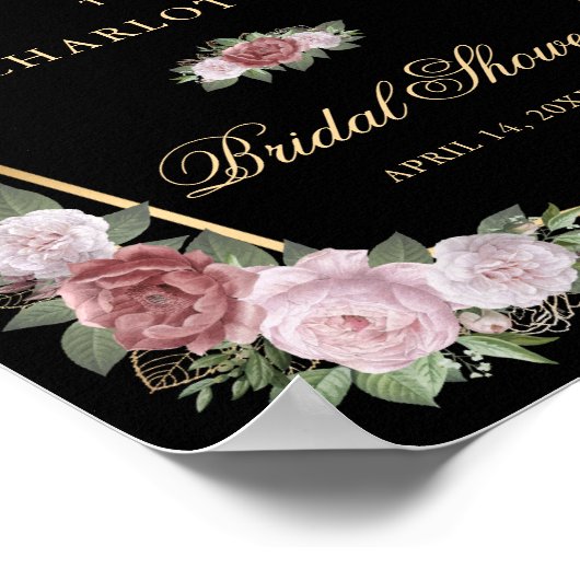 Black Gold Blush Bloemen Vrijgezellenfeest Welkoms Poster (Hoek)