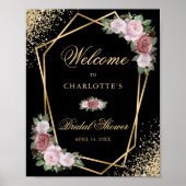 Black Gold Blush Bloemen Vrijgezellenfeest Welkoms Poster (Voorkant)