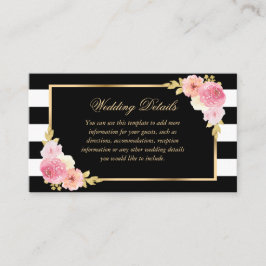 Black Gold Blush Pink Floral bruiloft Details Card Informatiekaartje