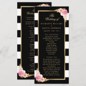 Black Gold Blush Pink Waterverf Floral Wedding Programmakaart (Voorkant / Achterkant)