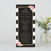 Black Gold Blush Pink Waterverf Floral Wedding Programmakaart (Staand voorkant)
