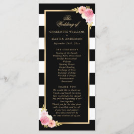 Black Gold Blush Pink Waterverf Floral Wedding Programmakaart
