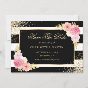 Black Gold Blush Pink Waterverf Floral Wedding Save The Date