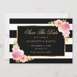 Black Gold Blush Pink Waterverf Floral Wedding Save The Date