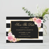 Black Gold Blush Pink Waterverf Floral Wedding Save The Date (Staand voorkant)