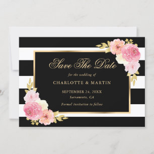 Black Gold Blush Pink Waterverf Floral Wedding Save The Date