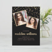 Black Gold Blush Roze Confetti Foto Afstuderen Kaart (Staand voorkant)