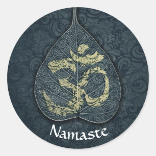 Black & Gold Bodhi Leaf OM-symbool YOGA-instructeu Ronde Sticker