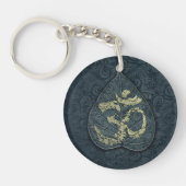 Black & Gold Bodhi Leaf OM-symbool YOGA-instructeu Sleutelhanger (Voorkant)
