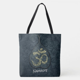 Black & Gold Bodhi Leaf OM-symbool YOGA-instructeu Tote Bag