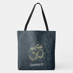 Black & Gold Bodhi Leaf OM-symbool YOGA-instructeu Tote Bag