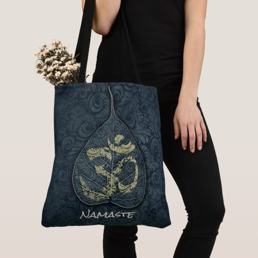 Black & Gold Bodhi Leaf OM-symbool YOGA-instructeu Tote Bag (Dichtbij)