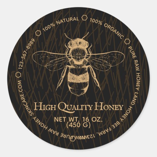 Black Gold Boho Abstracte Honey Jar Bee Ronde Sticker (Voorkant)