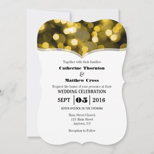 Black Gold Bokeh Glitter Lights Wedding Invites Kaart (Voorkant)