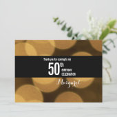 Black Gold Bokeh licht 50e verjaardag bedankt Kaart (Staand voorkant)