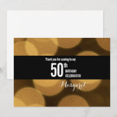 Black Gold Bokeh licht 50e verjaardag bedankt Kaart (Voorkant / Achterkant)