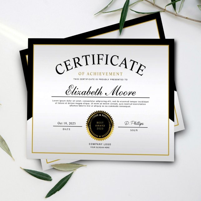 Black Gold Border Certificate of Achievement Award (Creator heeft geüpload)