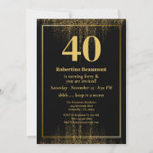 Black Gold Border Glitter Modern 40th Birthday Kaart (Voorkant)