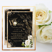 Black Gold Botanical Floral Rustic Wedding Kaart