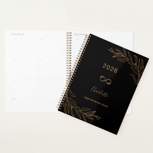 Black gold botanical foliage elegant planner (Display)