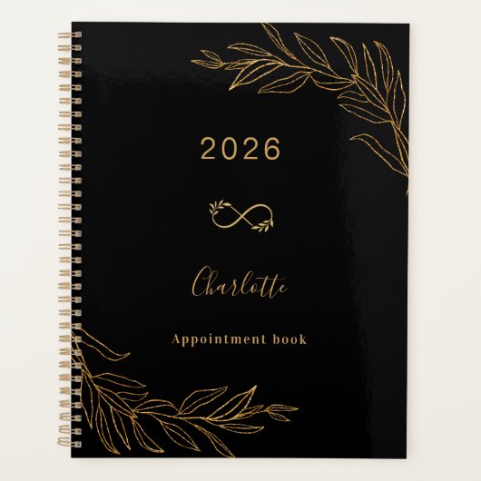 Black gold botanical foliage elegant planner (Voorkant)