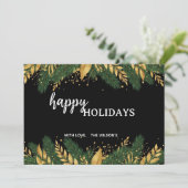 Black & Gold Botanical Happy Holidays Card Feestdagenkaart (Staand voorkant)