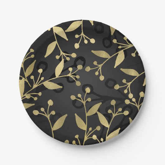 Black Gold Botanical Modern Rustic Branches Party Papieren Bordje (Voorkant)