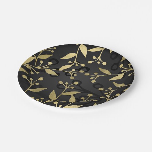 Black Gold Botanical Modern Rustic Branches Party Papieren Bordje (Gekanteld)
