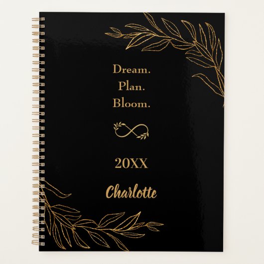 Black gold botanical motivational quote 2026 planner (Voorkant)