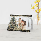 Black Gold Botanical Photo Christmas Card Kaart (Gele Bloem)