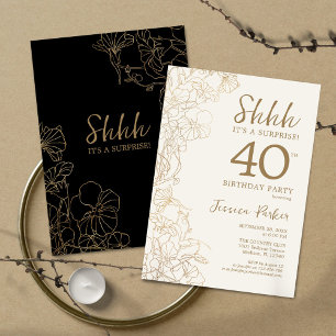 Black Gold Botanical Surprise 40th Birthday Kaart