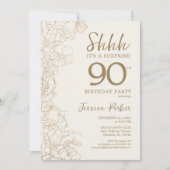 Black Gold Botanical Surprise 90th Birthday Kaart (Voorkant)