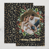 Black Gold Botanical Wreatfoto-kerstkaarten Feestdagenkaart (Voorkant / Achterkant)