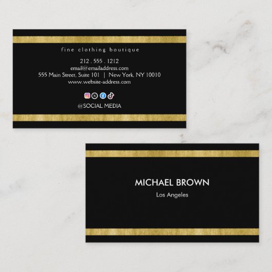 Black Gold Boutique Business Card Minimal Elegant Visitekaartje (Voorkant / Achterkant)