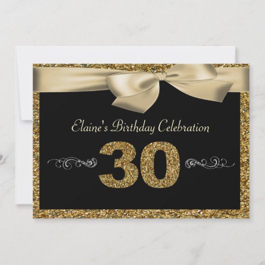 Black Gold Bow 50th Woman's Birthday Invitation Kaart (Voorkant)