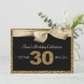 Black Gold Bow 50th Woman's Birthday Invitation Kaart (Staand voorkant)
