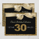 Black Gold Bow 50th Woman's Birthday Invitation Kaart (Voorkant / Achterkant)