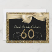 Black Gold Bow 60th Woman's Birthday Invitation Kaart (Voorkant)